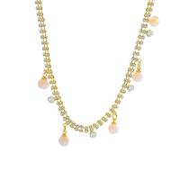 Plastic Pearl Necklace, Brass, with ABS Plastic Pearl, with 5.4cm extender chain, real gold plated, fashion jewelry & micro pave cubic zirconia & for woman, golden, Sold Per 44.4 cm Strand