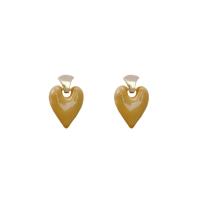 Tibetan Style Drop Earrings, Heart, high quality plated, fashion jewelry & for woman & enamel, golden, 24x16mm, Sold By Pair