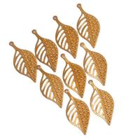 Brass Jewelry Pendants, Leaf, gold color plated, Unisex & hollow, golden, nickel, lead & cadmium free, 19x40mm, Approx 100PCs/Bag, Sold By Bag