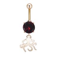 Stainless Steel Belly Ring, Tibetan Style, with Cubic Zirconia & 304 Stainless Steel, Octopus, Galvanic plating, for woman & faceted, more colors for choice, nickel, lead & cadmium free, 19.50x43.60mm, Sold By PC