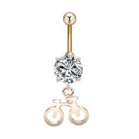 Stainless Steel Belly Ring Zinc Alloy with Cubic Zirconia & 304 Stainless Steel Bike Galvanic plating for woman & faceted nickel lead & cadmium free Sold By PC