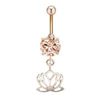 Stainless Steel Belly Ring, Tibetan Style, with Cubic Zirconia & 304 Stainless Steel, Flower, Galvanic plating, for woman & faceted & hollow, more colors for choice, nickel, lead & cadmium free, 14.40x41.10mm, Sold By PC
