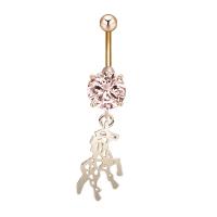 Stainless Steel Belly Ring Zinc Alloy with Cubic Zirconia & 304 Stainless Steel Horse Galvanic plating for woman & faceted & hollow nickel lead & cadmium free Sold By PC