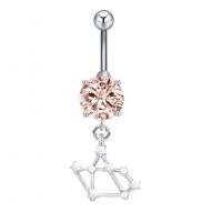 Stainless Steel Belly Ring Zinc Alloy with Cubic Zirconia & 304 Stainless Steel Galvanic plating for woman & faceted & hollow nickel lead & cadmium free Sold By PC