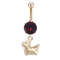 Stainless Steel Belly Ring, Tibetan Style, with Cubic Zirconia & 304 Stainless Steel, Fox, Galvanic plating, for woman & faceted, more colors for choice, nickel, lead & cadmium free, 11x36.90mm, Sold By PC