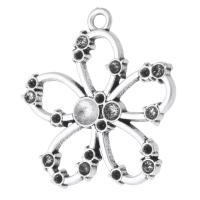 Tibetan Style Pendant Rhinestone Setting, Flower, antique silver color plated, DIY & hollow, silver color, nickel, lead & cadmium free, 25x26x2mm, Hole:Approx 1mm, Sold By KG