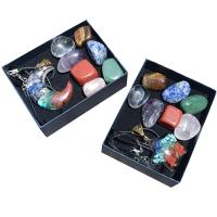 Gemstone Jewelry Set Healing Stones & necklace with Korean Waxed Cord & Brass plated 8 pieces mixed colors Sold By Set