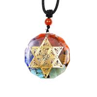 Gemstone Pendant, with Resin & Brass, Round, plated, DIY & different styles for choice, mixed colors, 35mm, Sold By PC