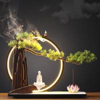 Backflow Incense Burner, Porcelain, handmade, for home and office & durable & with LED light & different styles for choice, 396x120x380mm, Sold By PC