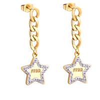 Stainless Steel Drop Earring, 304 Stainless Steel, Star, Vacuum Ion Plating, fashion jewelry & for woman & with rhinestone, golden, 14.7*16.3mm,22.5mm, Sold By Pair