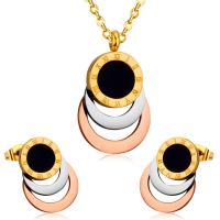 Fashion Stainless Steel Jewelry Sets Stud Earring & necklace 304 Stainless Steel with Black Shell with 1.97inch extender chain Vacuum Ion Plating 2 pieces & fashion jewelry & for woman golden 16*26mm 13*18.5mm Length Approx 17.72 Inch Sold By Set