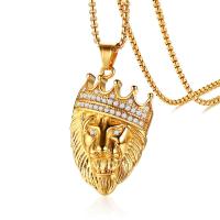 Stainless Steel Jewelry Necklace 304 Stainless Steel Lion Vacuum Ion Plating fashion jewelry & for man & with rhinestone golden Length Approx 23.62 Inch Sold By PC