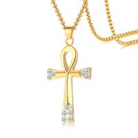Couple Necklace 304 Stainless Steel Cross fashion jewelry & Unisex & with rhinestone golden Length Approx 23.62 Inch Sold By PC