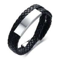 PU Leather Cord Bracelets 304 Stainless Steel with PU Leather Double Layer & fashion jewelry & for man black Length Approx 15.16 Inch Sold By PC