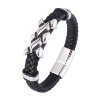Microfiber PU Bracelet with 316 Stainless Steel Round silver color plated fashion jewelry 12mm Sold By PC