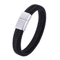 PU Leather Cord Bracelets Microfiber PU with 316 Stainless Steel Round silver color plated fashion jewelry 12mm Sold By PC