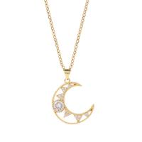 Cubic Zircon Micro Pave Brass Necklace Moon gold color plated micro pave cubic zirconia & for woman & hollow gold Length Approx 17.7 Inch Sold By PC