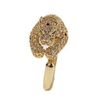 Латунь Манжеты палец кольцо, Леопард, плакирован золотом, Регулируемый & инкрустированное микро кубического циркония & Женский, золотой, 17mm, продается PC