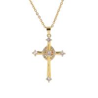 Cubic Zircon Micro Pave Brass Necklace Cross gold color plated micro pave cubic zirconia & for woman gold Length Approx 17.7 Inch Sold By PC