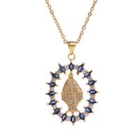Cubic Zircon Micro Pave Brass Necklace, gold color plated, micro pave cubic zirconia & for woman & hollow, gold, 25x33mm, Length:Approx 17.7 Inch, Sold By PC