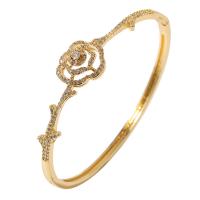 laiton bracelet ordinaire, fleur, Placage de couleur d'or, pavé de micro zircon & pour femme, Or, 58mm, Vendu par PC