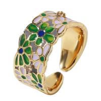 Латунь Манжеты палец кольцо, плакирован золотом, Регулируемый & Женский & эмаль, зеленый, 18mm, продается PC