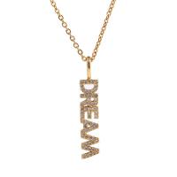 Cubic Zircon Micro Pave Brass Necklace, Alphabet Letter, gold color plated, micro pave cubic zirconia & for woman, gold, 7x34mm, Length:Approx 17.7 Inch, Sold By PC