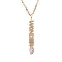 Cubic Zircon Micro Pave Brass Necklace, Alphabet Letter, gold color plated, micro pave cubic zirconia & for woman, gold, 7x46mm, Length:Approx 17.7 Inch, Sold By PC
