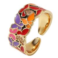 Латунь Манжеты палец кольцо, плакирован золотом, Регулируемый & инкрустированное микро кубического циркония & Женский & эмаль, разноцветный, 18mm, продается указан