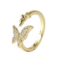 Cubique anneau en laiton Circonia Micro Pave, papillon, Placage de couleur d'or, Réglable & pavé de micro zircon & pour femme, Or, 18mm, Vendu par PC