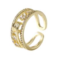Cubique anneau en laiton Circonia Micro Pave, Placage de couleur d'or, Réglable & pavé de micro zircon & pour femme & creux, Or, 17mm, Vendu par PC