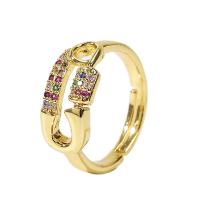 Cubic Zirconia Micro Pave Brass Ring, gold color plated, Adjustable & micro pave cubic zirconia & for woman, multi-colored, 17mm, Sold By PC
