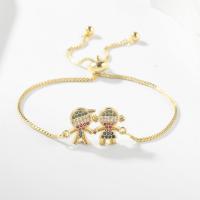 Bracelet cubique en laiton zircon pavent, Placage de couleur d'or, pavé de micro zircon & pour femme, Or, 220mm, Vendu par PC