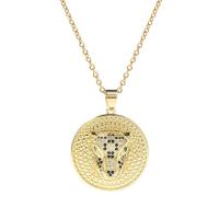 Кубический циркон микро проложить латуни ожерелье, Латунь, Плоская круглая форма, плакирован золотом, инкрустированное микро кубического циркония & Женский, золотой, 25x32mm, длина:Приблизительно 17.7 дюймовый, продается PC
