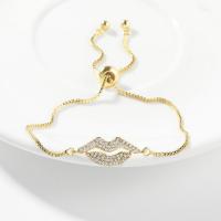 Bracelet cubique en laiton zircon pavent, lèvre, Placage de couleur d'or, pavé de micro zircon & pour femme, Or, 220mm, Vendu par PC