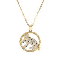 Cubic Zircon Micro Pave Brass Necklace, gold color plated, micro pave cubic zirconia & for woman & hollow, gold, 29x32mm, Length:Approx 17.7 Inch, Sold By PC