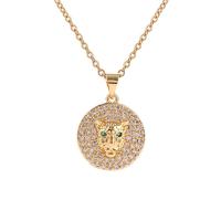Cubic Zircon Micro Pave Brass Necklace, Flat Round, gold color plated, micro pave cubic zirconia & for woman, gold, 17x20mm, Length:Approx 17.7 Inch, Sold By PC