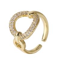 Cubic Zirconia Micro Pave Brass Ring gold color plated Adjustable & micro pave cubic zirconia & for woman & hollow gold 17mm Sold By PC