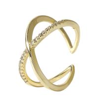 Cúbicos Circonia Micro Pave anillo de latón, metal, chapado en color dorado, Ajustable & micro arcilla de zirconia cúbica & para mujer & hueco, dorado, 17mm, Vendido por UD