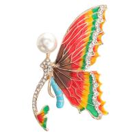Enamel Brooch Zinc Alloy with Plastic Pearl Butterfly gold color plated for woman & with rhinestone nickel lead & cadmium free Sold By Lot
