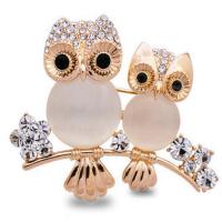 Rhinestone Brooch Zinc Alloy with Czech Rhinestone & Resin Owl gold color plated for woman & with rhinestone nickel lead & cadmium free Sold By Lot