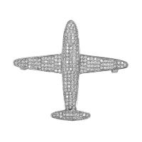 Rhinestone Brooch, Tibetan Style, Airplane, platinum color plated, Unisex & with rhinestone, nickel, lead & cadmium free, 45x40mm, 10PCs/Lot, Sold By Lot