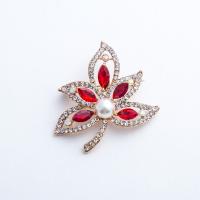 Crystal Brooch Zinc Alloy with Czech Rhinestone & Crystal & Plastic Pearl Maple Leaf KC gold color plated for woman & with rhinestone & hollow nickel lead & cadmium free Sold By Lot