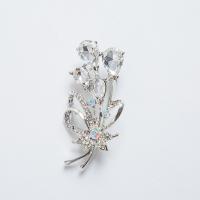 Crystal Brooch, Tibetan Style, with Czech Rhinestone & Crystal, Flower, platinum color plated, for woman & with rhinestone, more colors for choice, nickel, lead & cadmium free, 32x64mm, 10PCs/Lot, Sold By Lot