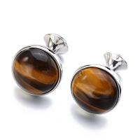Cufflinks, Brass, with Tiger Eye, Round, plated, fashion jewelry & for man, more colors for choice, 18x18mm, 5Pairs/Lot, Sold By Lot