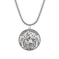 Stainless Steel Jewelry Necklace 304 Stainless Steel Flat Round Unisex original color Length Approx 23.2 Inch Sold By PC