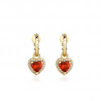 Brass Drop Earring Heart 14K gold plated micro pave cubic zirconia & for woman Sold By Pair