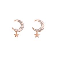Cubic Zirconia Micro Pave Brass Earring Moon and Star rose gold color plated micro pave cubic zirconia & for woman 17mm Sold By Pair