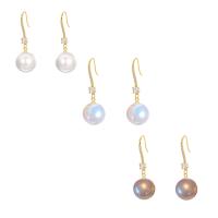 Cubic Zirconia Micro Pave Brass Earring, with Plastic Pearl, gold color plated, different styles for choice & micro pave cubic zirconia & for woman, 13x40mm, Sold By Pair