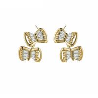 Messing Stud Earring, Strik, gold plated, micro pave zirconia & voor vrouw, 11x21mm, Verkocht door pair